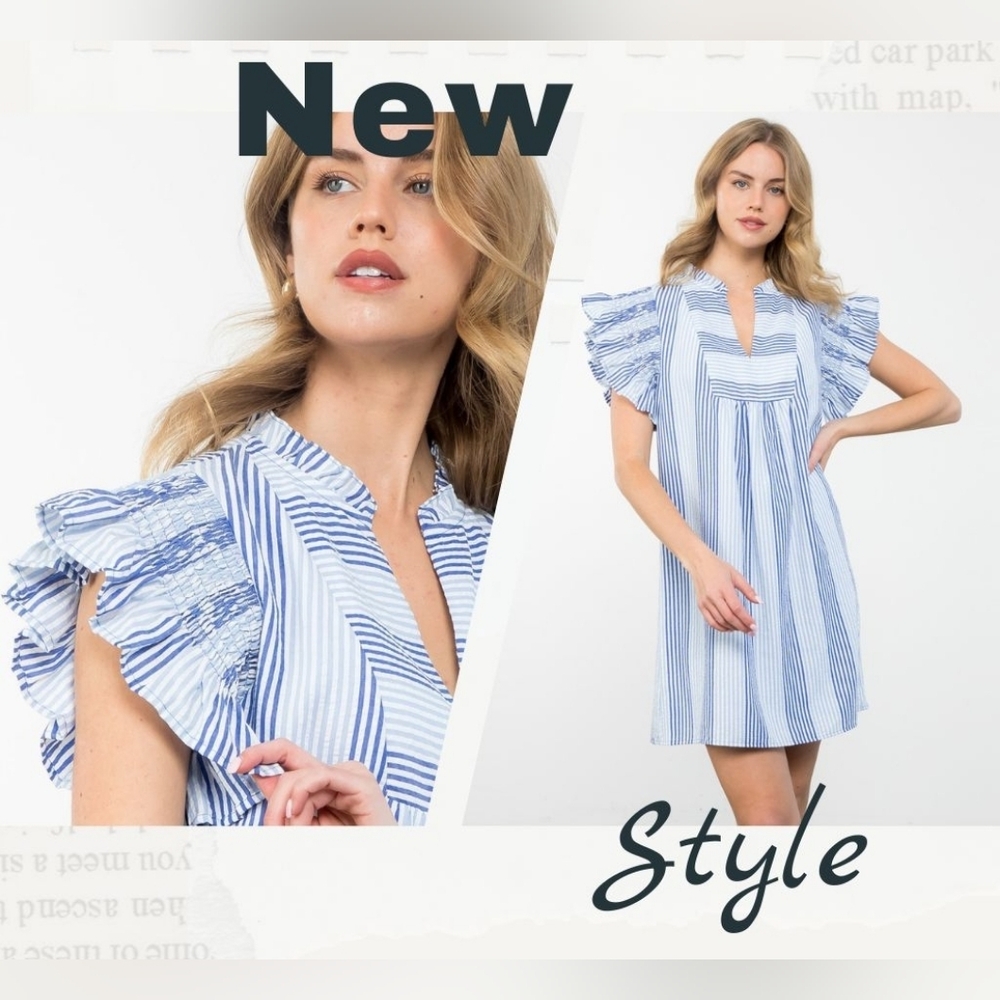 THML Flutter Sleeve Striped Dress
